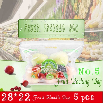 5 Pcs 28x22cm Custom Food Grade Printed Air Hole Plastic Fruit Packaging Bags Grape Bag with Handle